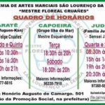Horários das aulas na Academia de Artes Marciais de São Lourenço da Serra